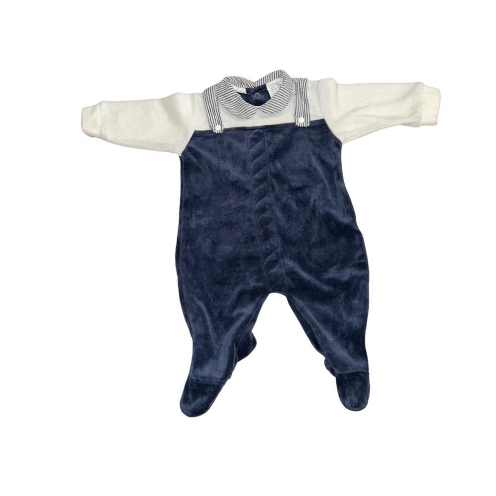 Baby Velour Collar Seersucker Detail Footie